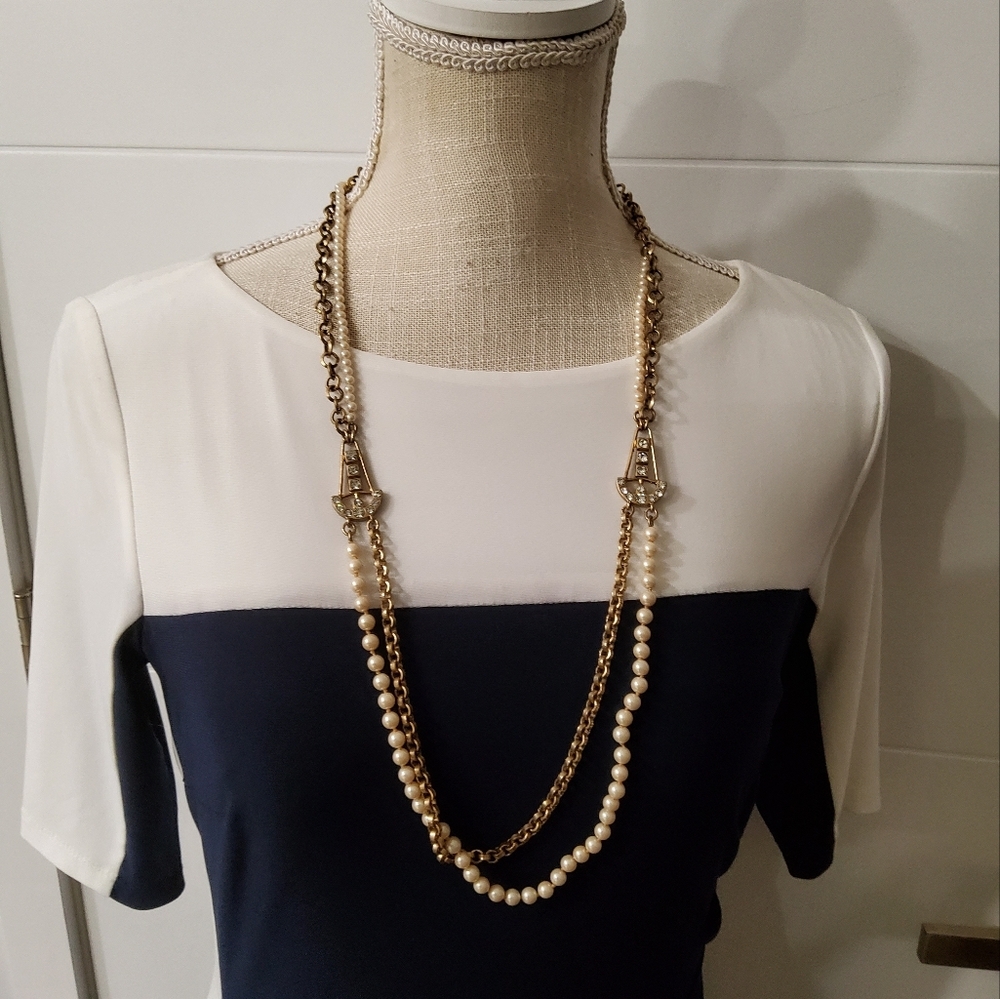 J.Crew Bronze and Faux Pearl Necklace